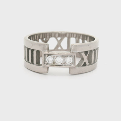Tiffany & Co. Diamond Atlas Roman Numeral 18K White Gold Ring