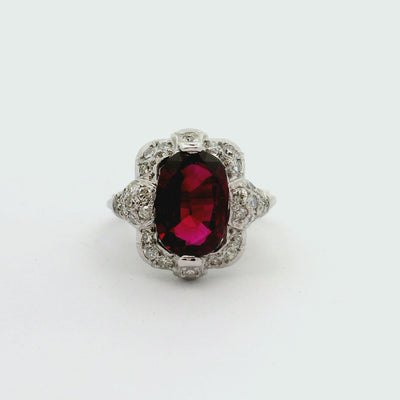 Mid-Century 3.00 Carat No-Heat Ruby Diamond 18k White Gold Ring, GIA Certified