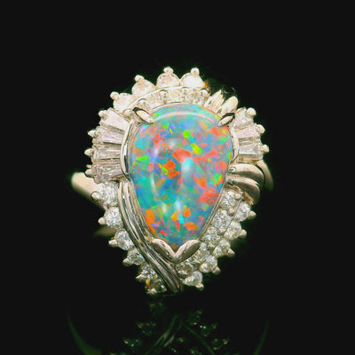 Australian Black Opal Diamond Platinum Ring