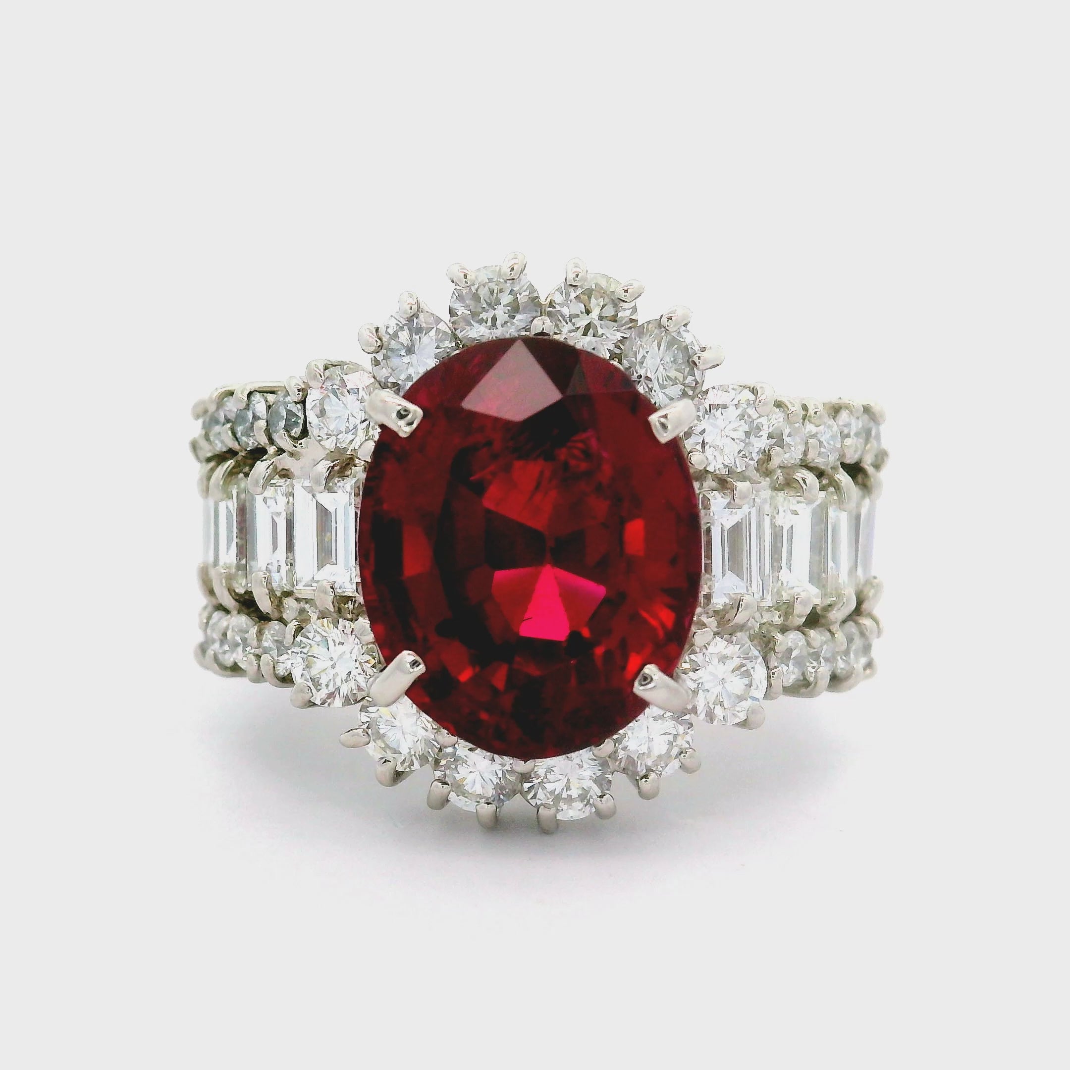 5.57 Carat No-Heat Burmese Red Spinel Diamond Platinum Ring, GIA Certified