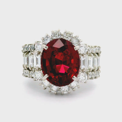 5.57 Carat No-Heat Burmese Red Spinel Diamond Platinum Ring, GIA Certified