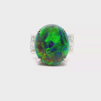 8.62 Carat Australian Opal Diamond Platinum Ring