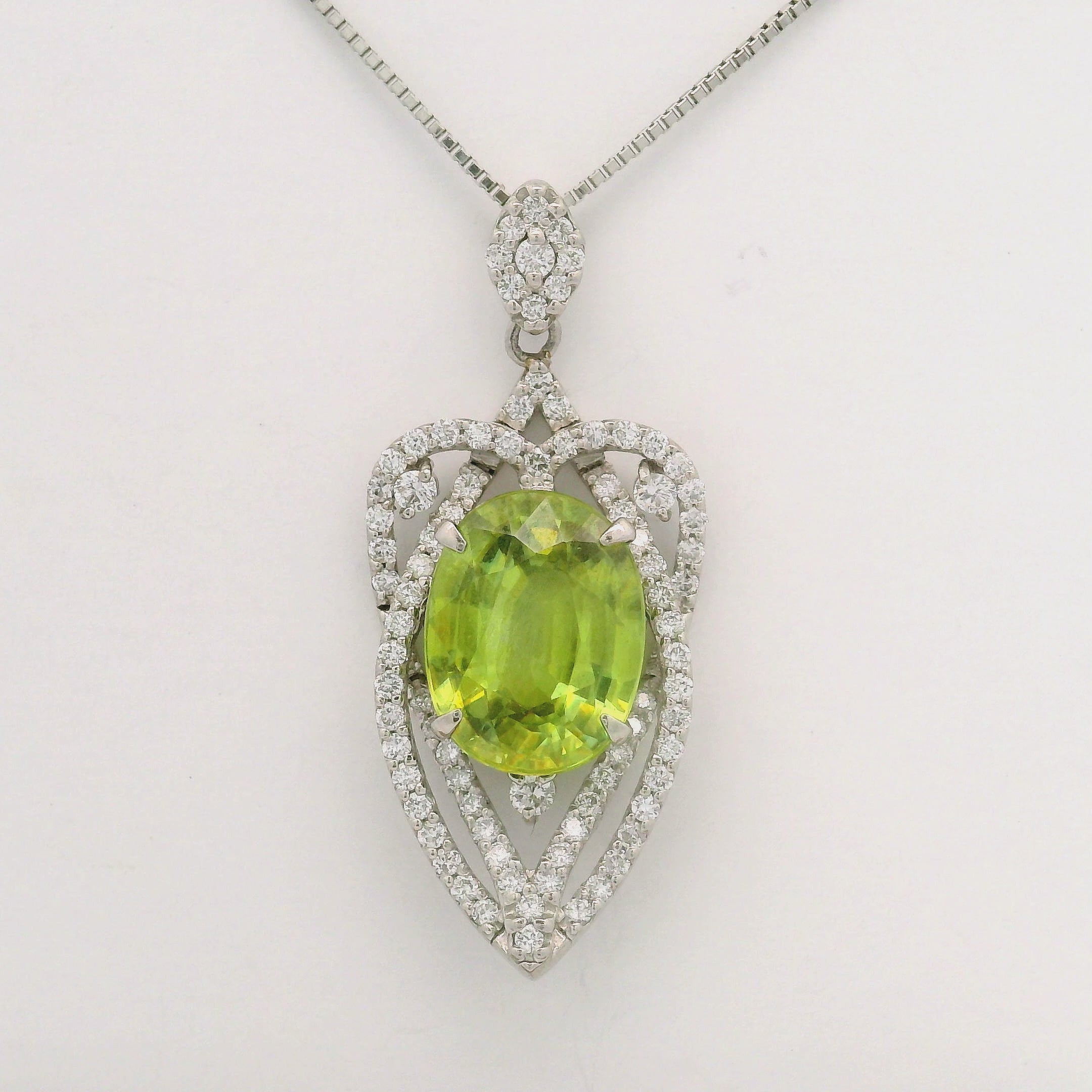 4.18 Carat Sphene Diamond Halo Platinum Pendant Necklace