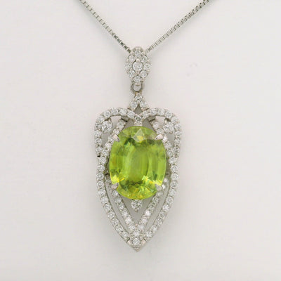 4.18 Carat Sphene Diamond Halo Platinum Pendant Necklace