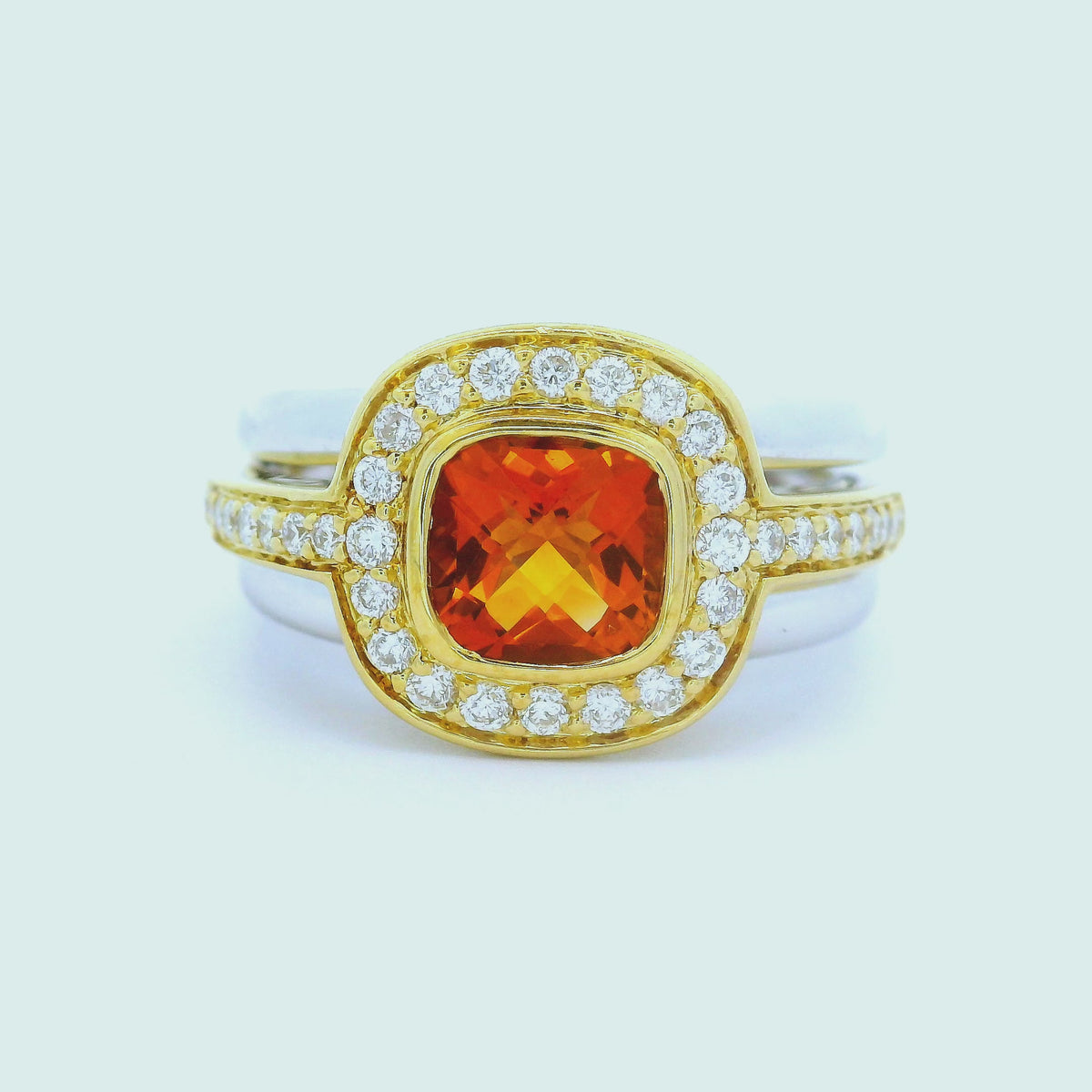 Vintage Citrine Diamond 18K Two-Tone Halo Ring