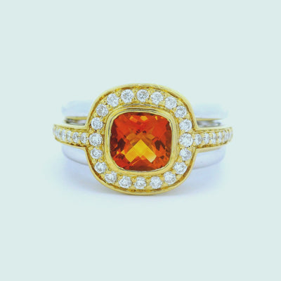 Vintage Citrine Diamond 18K Two-Tone Halo Ring