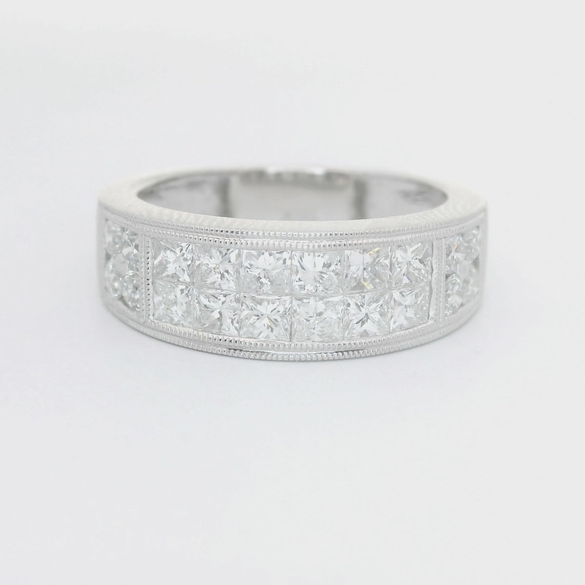Diamond Channel-Set 18K White Gold Band