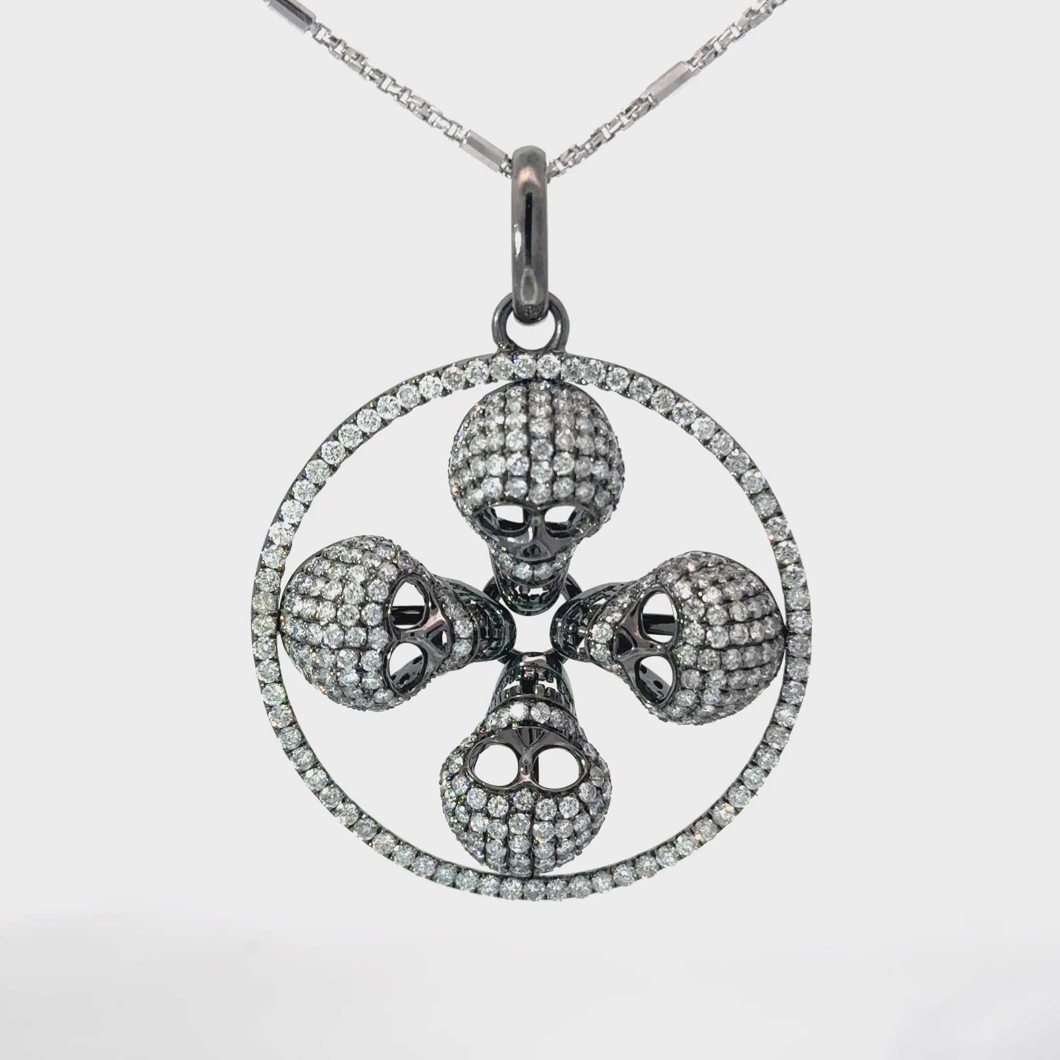 14K Gold Multi-Skull Diamond Pavé Pendant Necklace