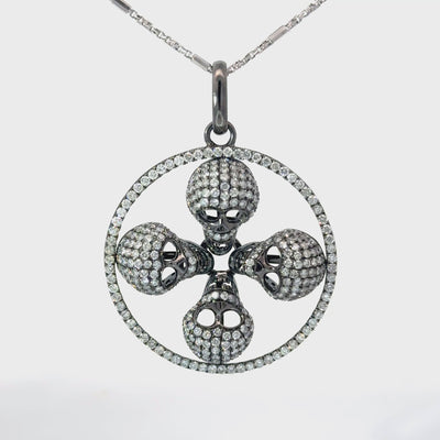 14K Gold Multi-Skull Diamond Pavé Pendant Necklace