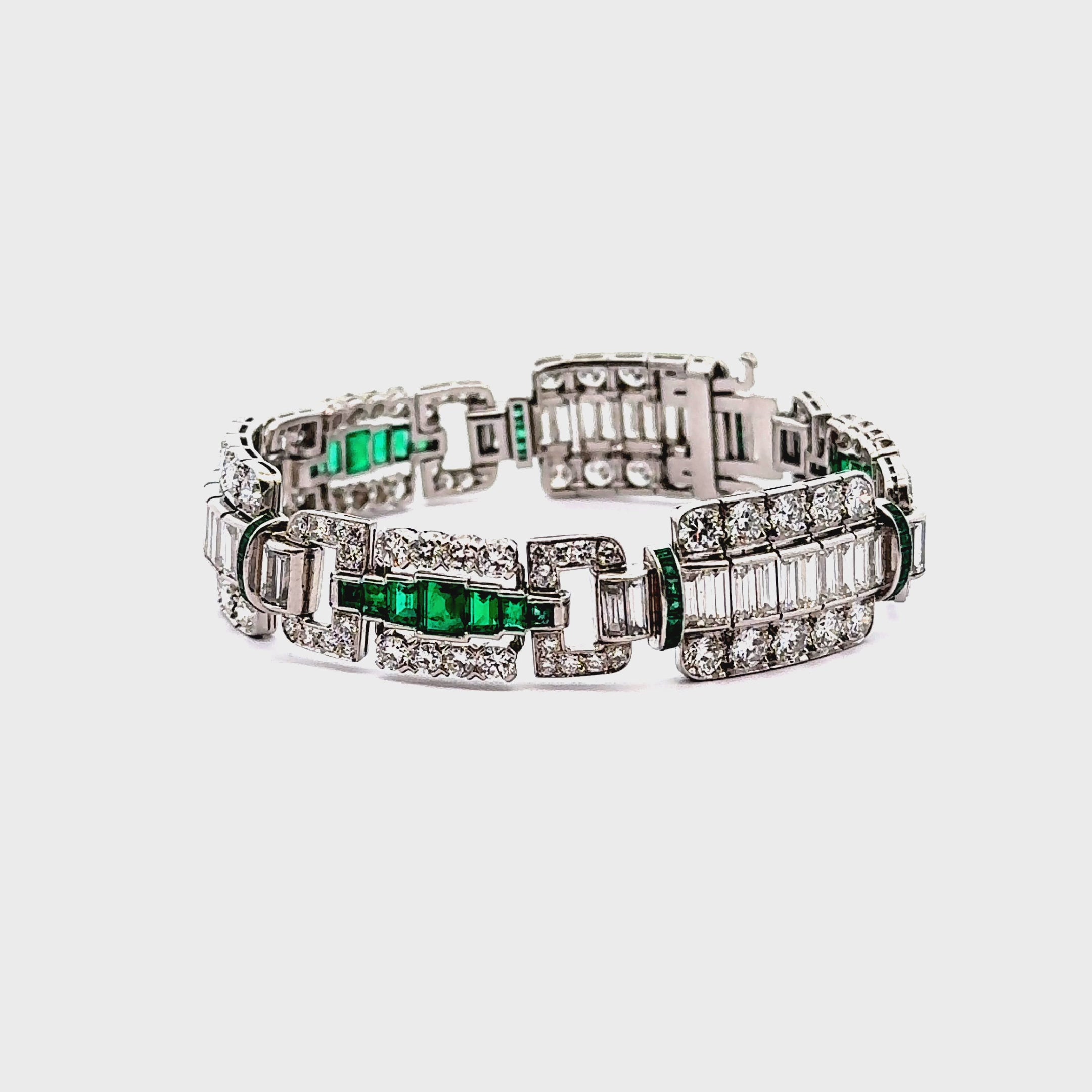 Art Deco Diamond Emerald Platinum Bracelet, Circa 1927