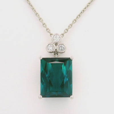 5.91 Carat Indicolite Tourmaline Diamond Platinum Pendant Necklace