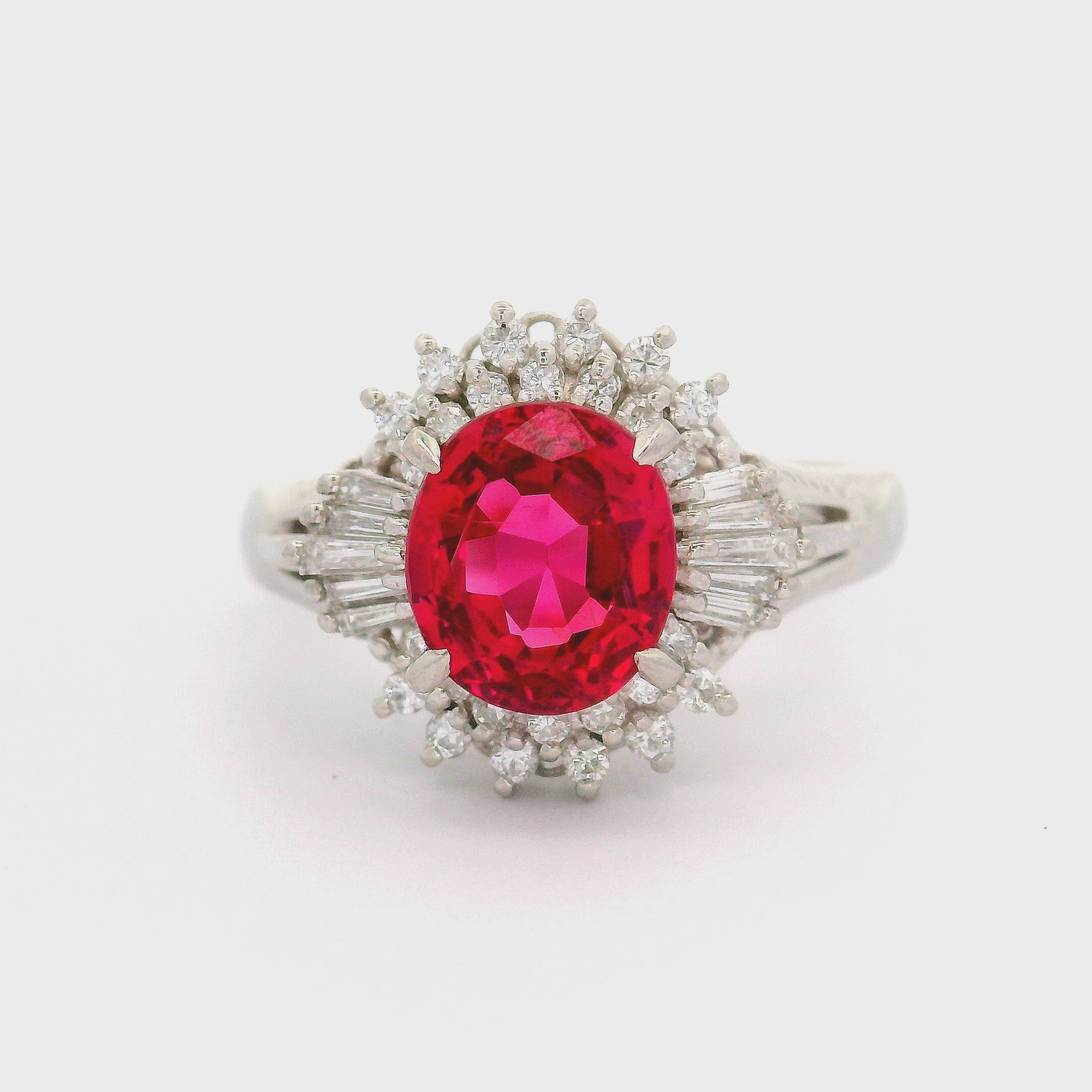 Red Spinel Diamond Platinum Burst Ring