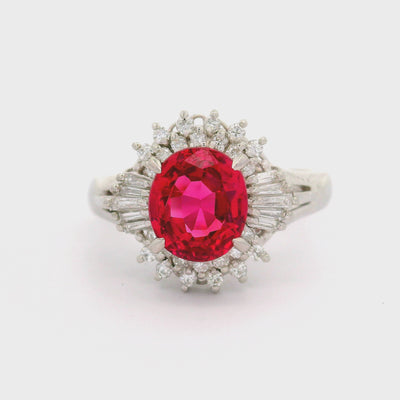 Red Spinel Diamond Platinum Burst Ring