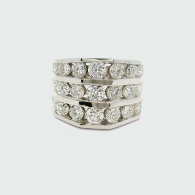 Three Rows Diamond 14k Gold Band Ring