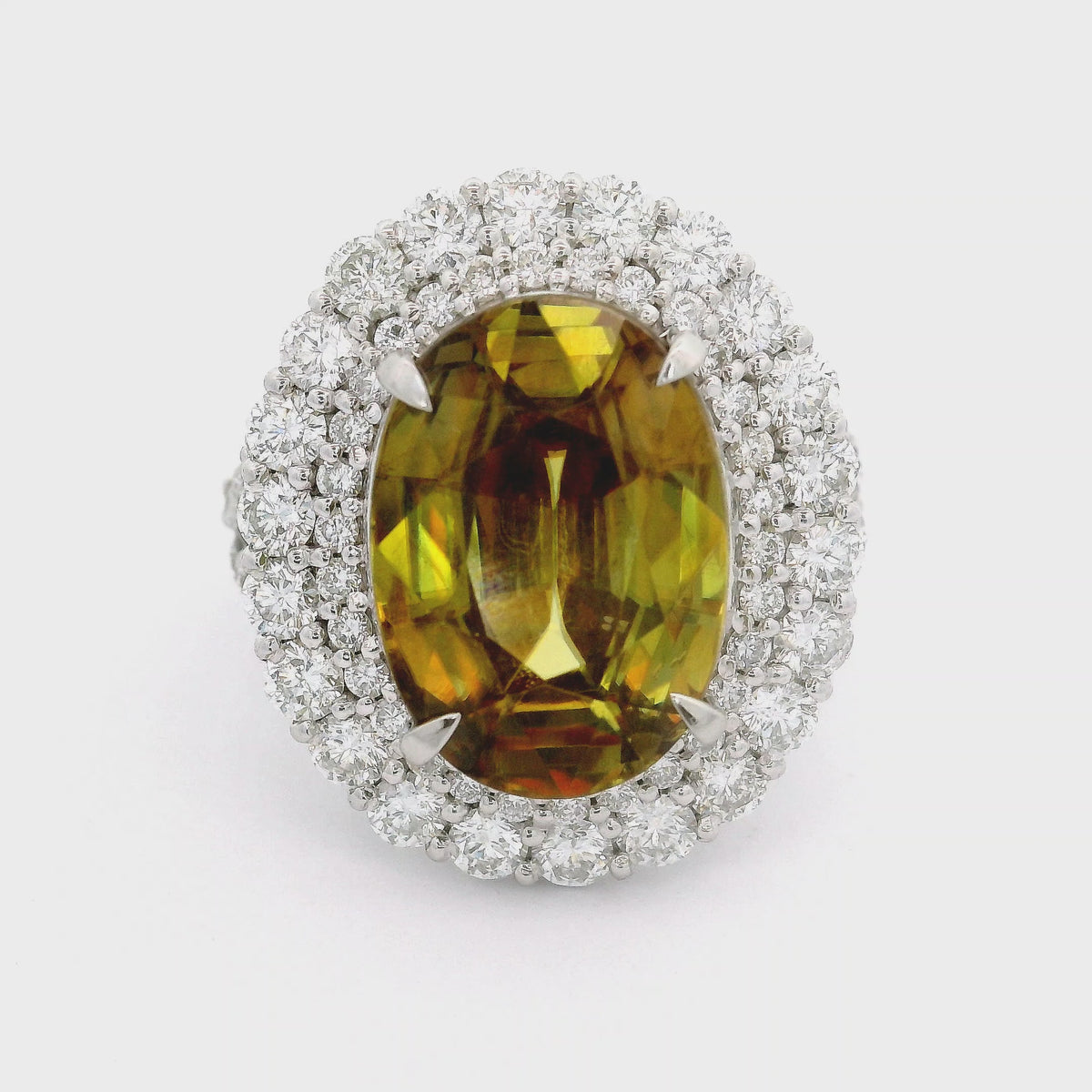 7.41 Carat Sphene Diamond Platinum Double-Halo Ring