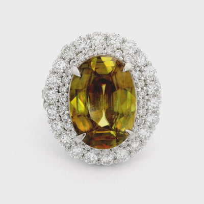 7.41 Carat Sphene Diamond Platinum Double-Halo Ring