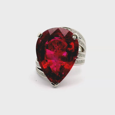 18.65 Carat Rubellite Tourmaline Diamond Platinum Cocktail Ring