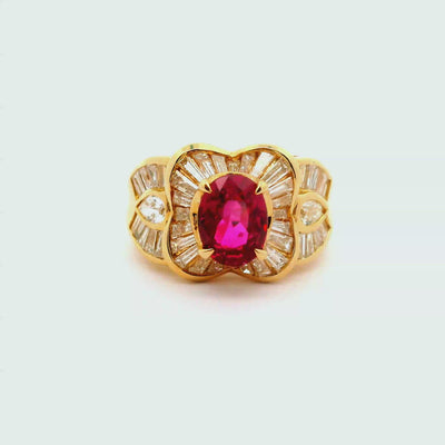 1.81 Carat Ruby Diamond 18k Yellow Gold Ring, GIA Certified