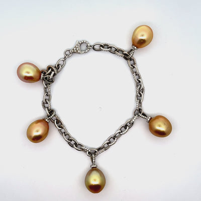 Golden South Sea Pearl Diamond 14k White Gold Bracelet