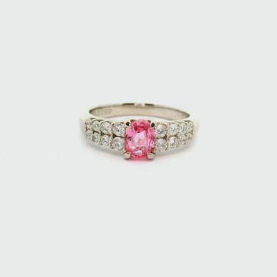 Padparadscha Sapphire Diamond Platinum Ring