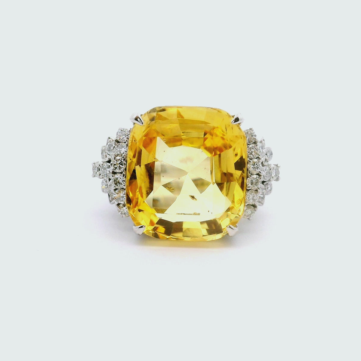 14.66 Carat No-Heat Yellow Sapphire Diamond Platinum Ring, GIA Certified