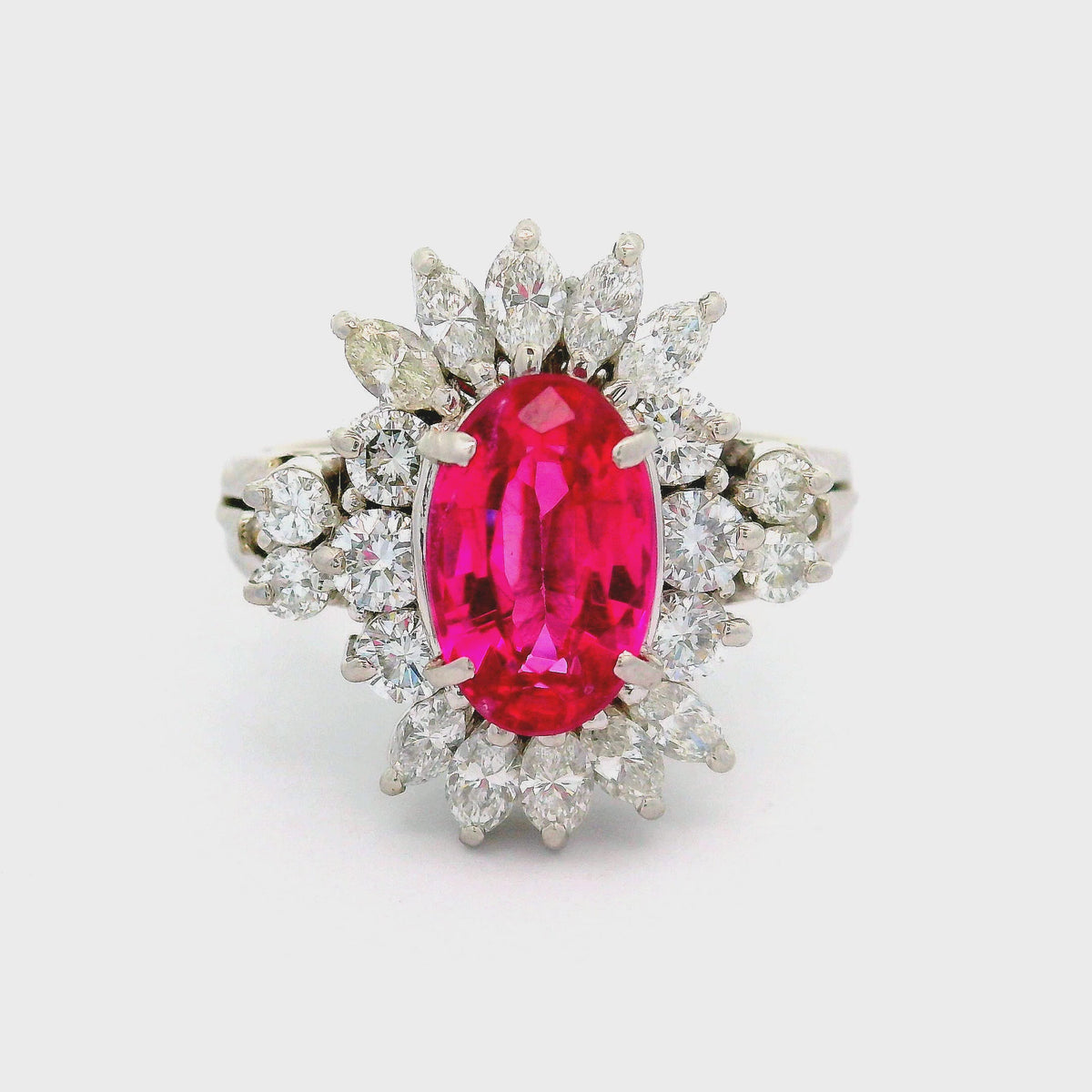 Red Spinel Diamond Platinum Starburst Ring