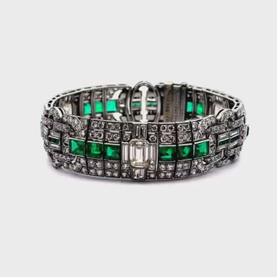 Superb Art Deco Diamond Emerald Platinum Bracelet, Circa 1929