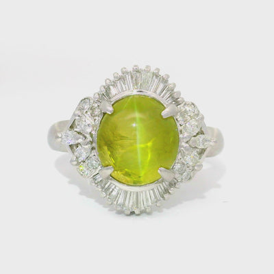 4.18 Carat Cats Eye Chrysoberyl Diamond Platinum Ring