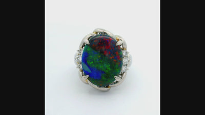 Estate 8.69 Carat Australian Black Opal Diamond Platinum Ring