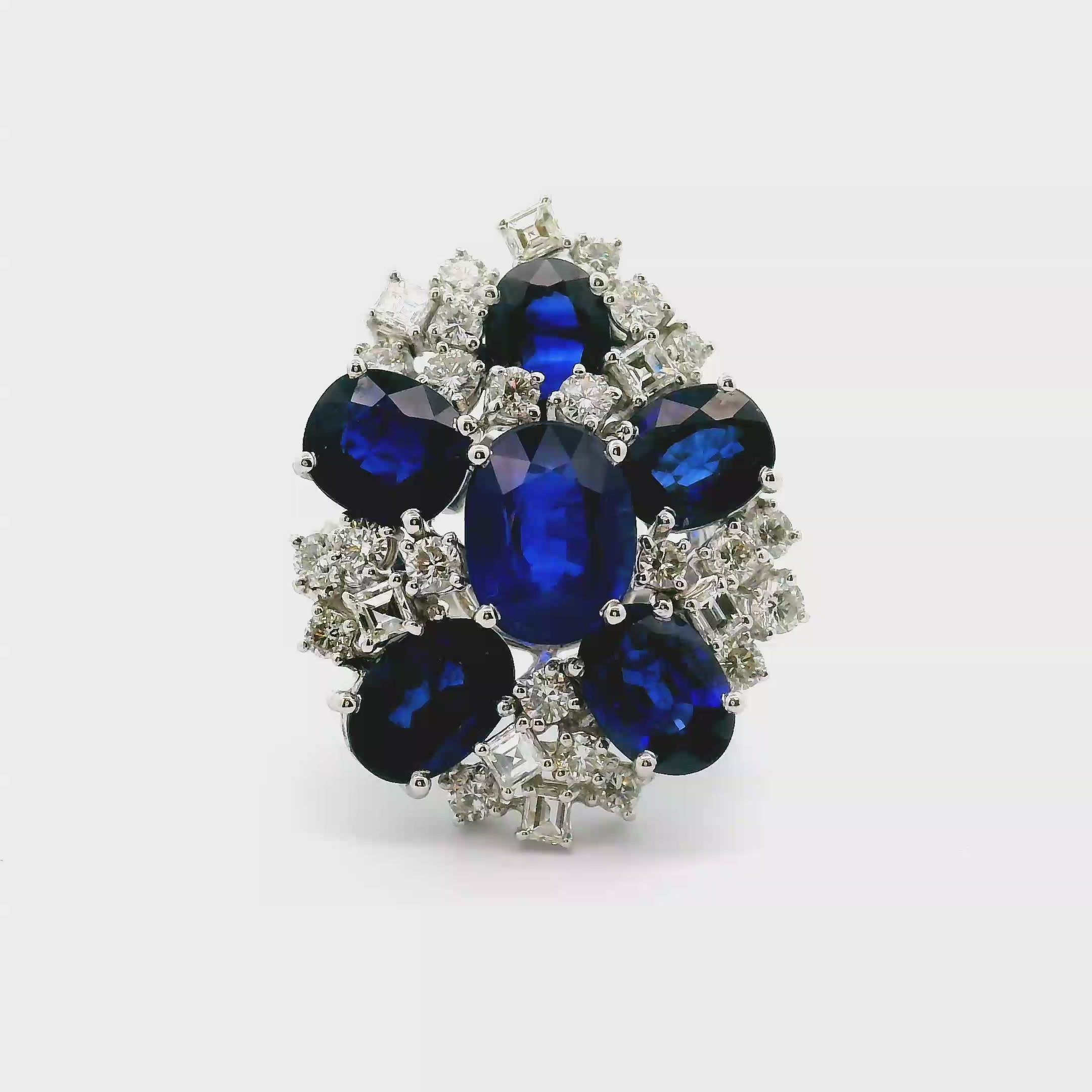 Blue Sapphire Diamond 18k White Gold Cluster Ring