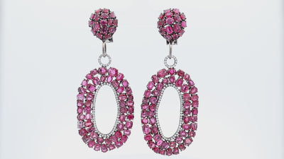 Estate Ruby Diamond 18K Gold Dangle Drop Earrings