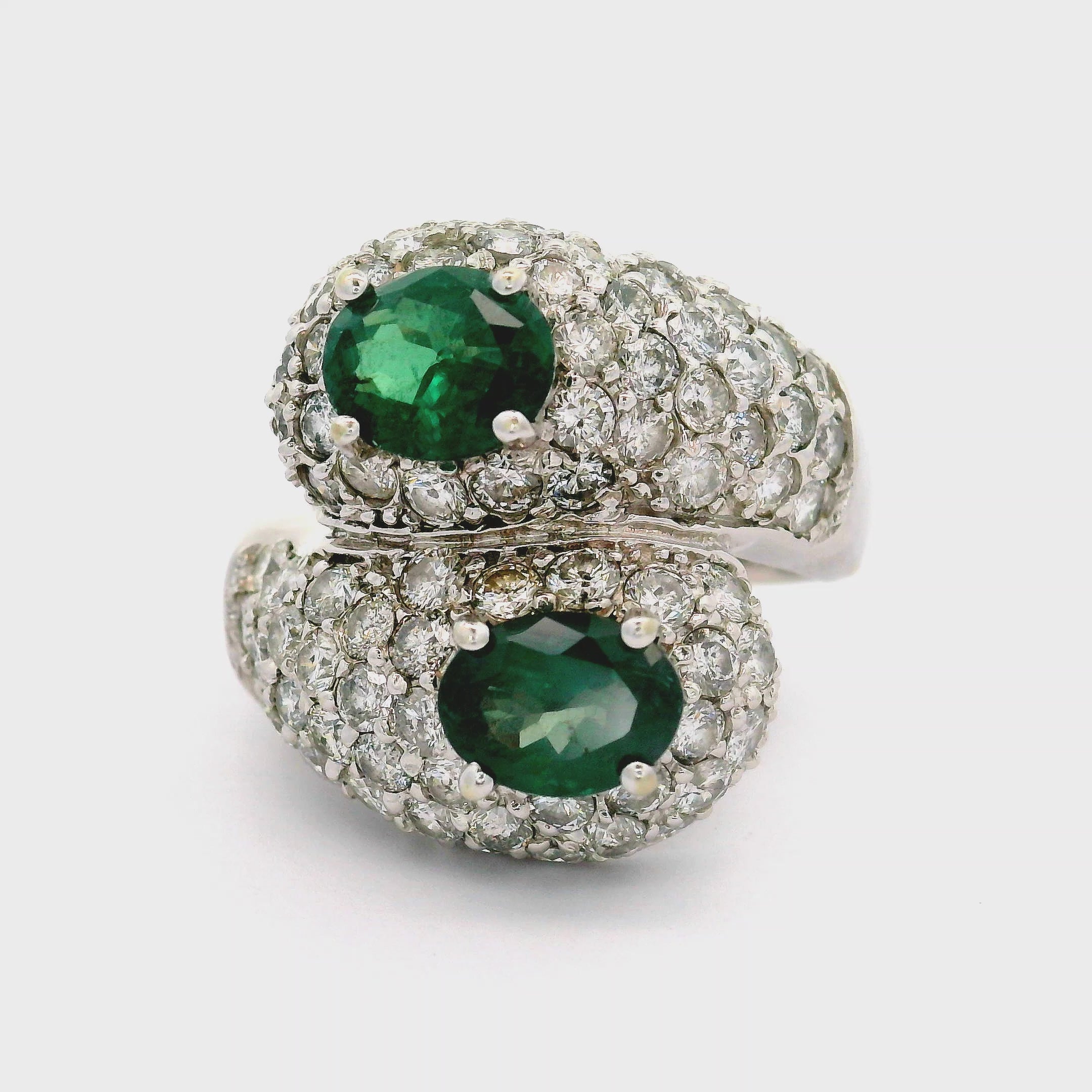 Estate Alexandrite Diamond 18K White Gold Bypass Ring, GIA Certified
