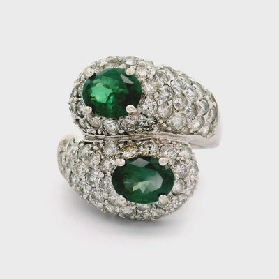 Estate Alexandrite Diamond 18K White Gold Bypass Ring, GIA Certified