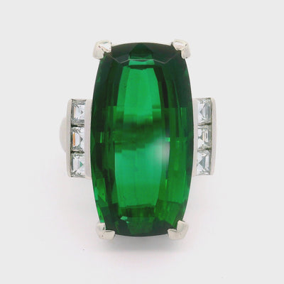 18.90 Carat Green Tourmaline Diamond Platinum Ring