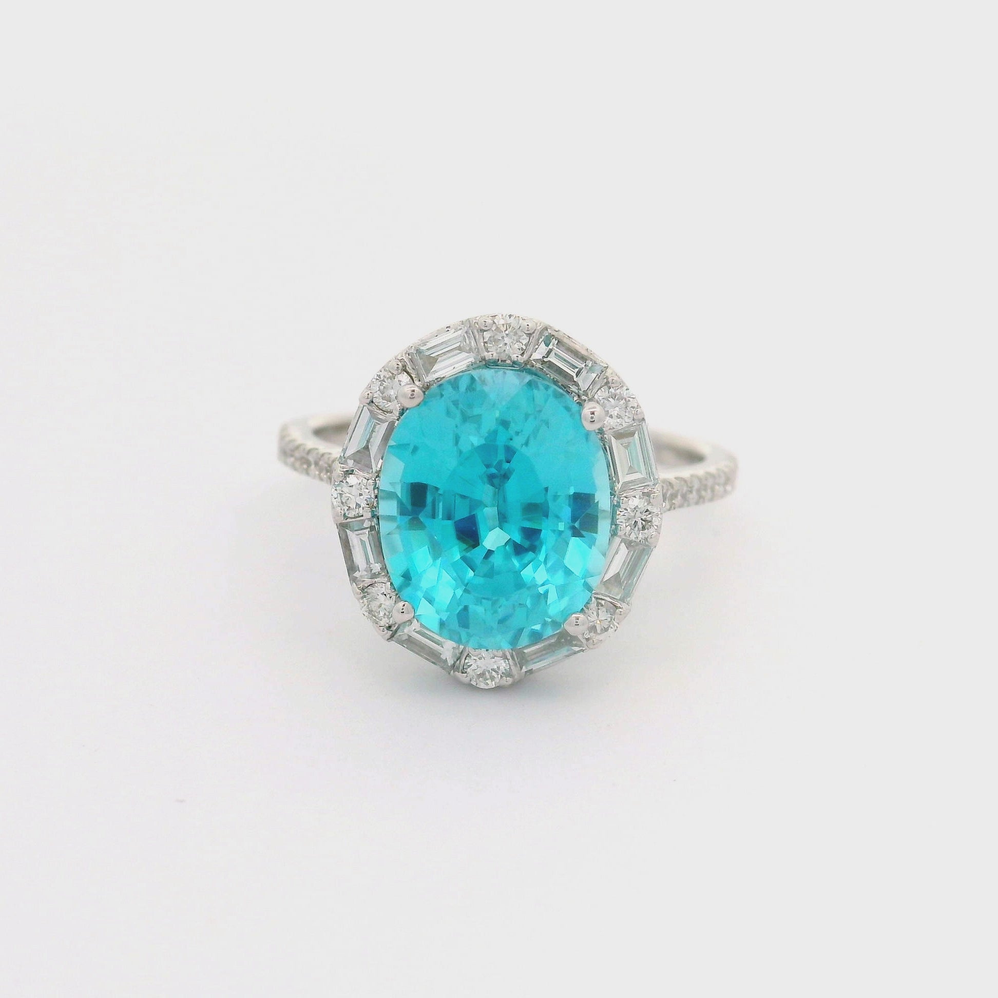 5.39 Carat Blue Zircon Diamond 14k White Gold Ring