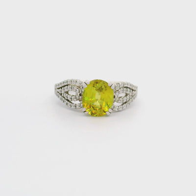 Sphene Diamond Platinum Halo Ring