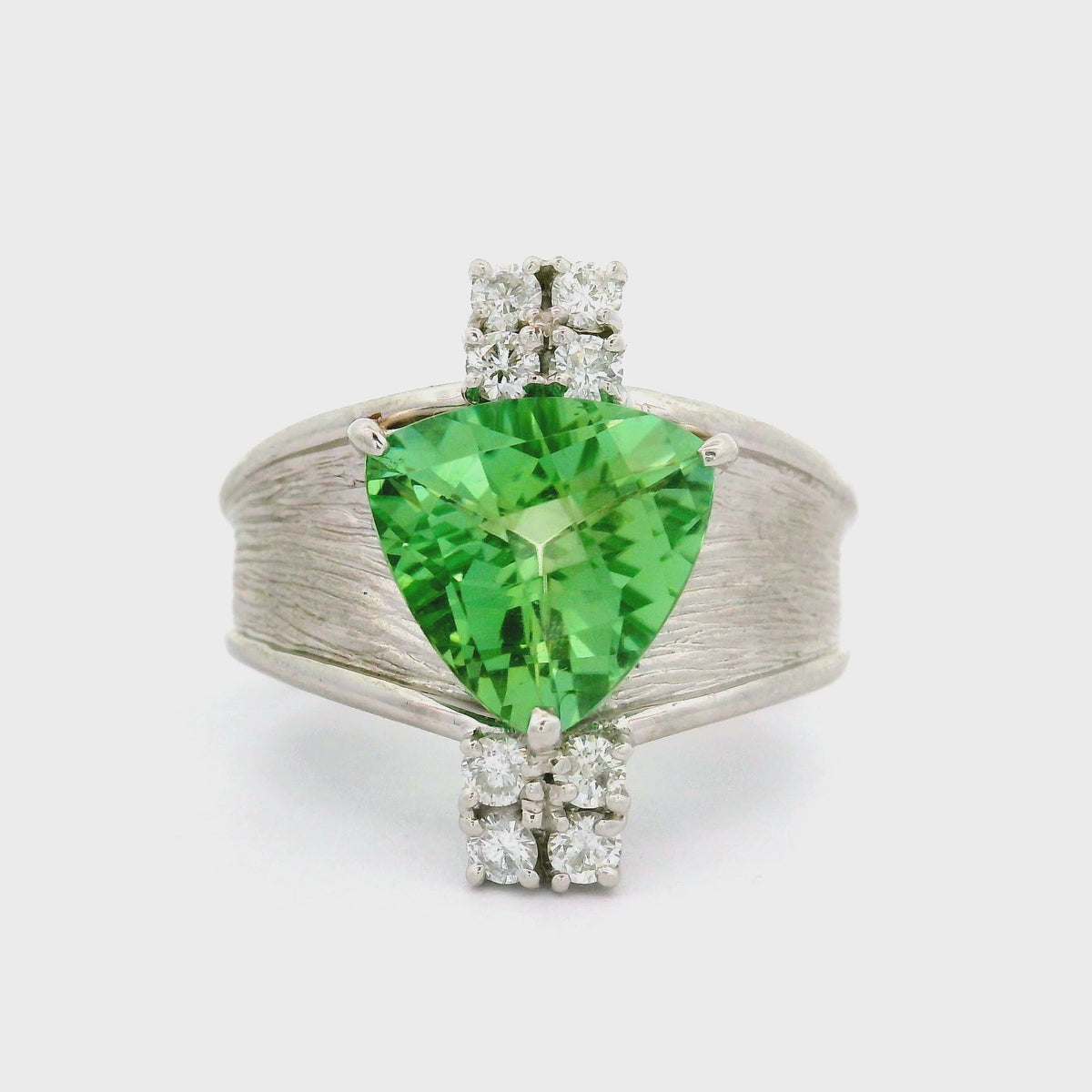 4.00 Carat Yellowish-Green Tourmaline Diamond Platinum Ring, GIA Certified