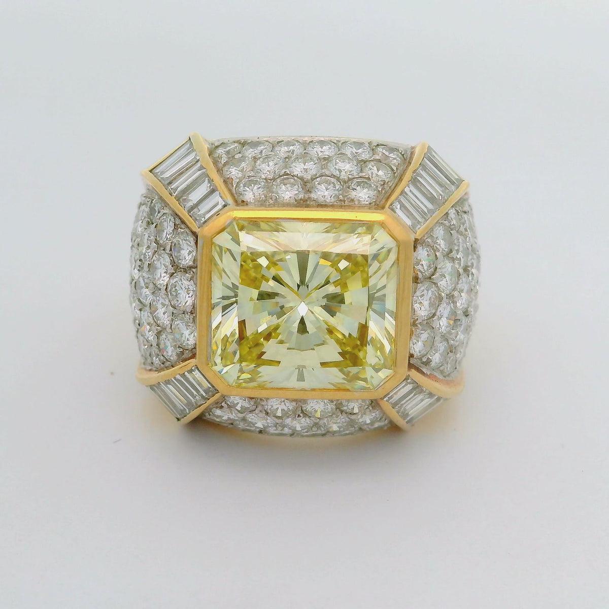 Vintage 7.30 Carat Fancy-Yellow Diamond 18K Yellow Gold Cocktail Ring, EGL Cert