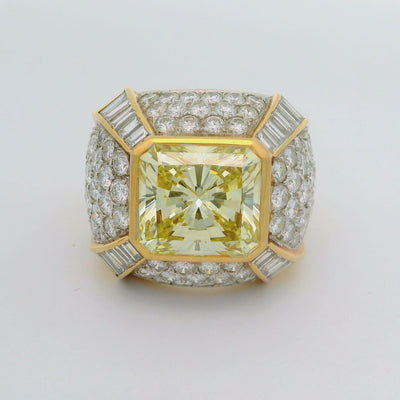 Vintage 7.30 Carat Fancy-Yellow Diamond 18K Yellow Gold Cocktail Ring, EGL Cert