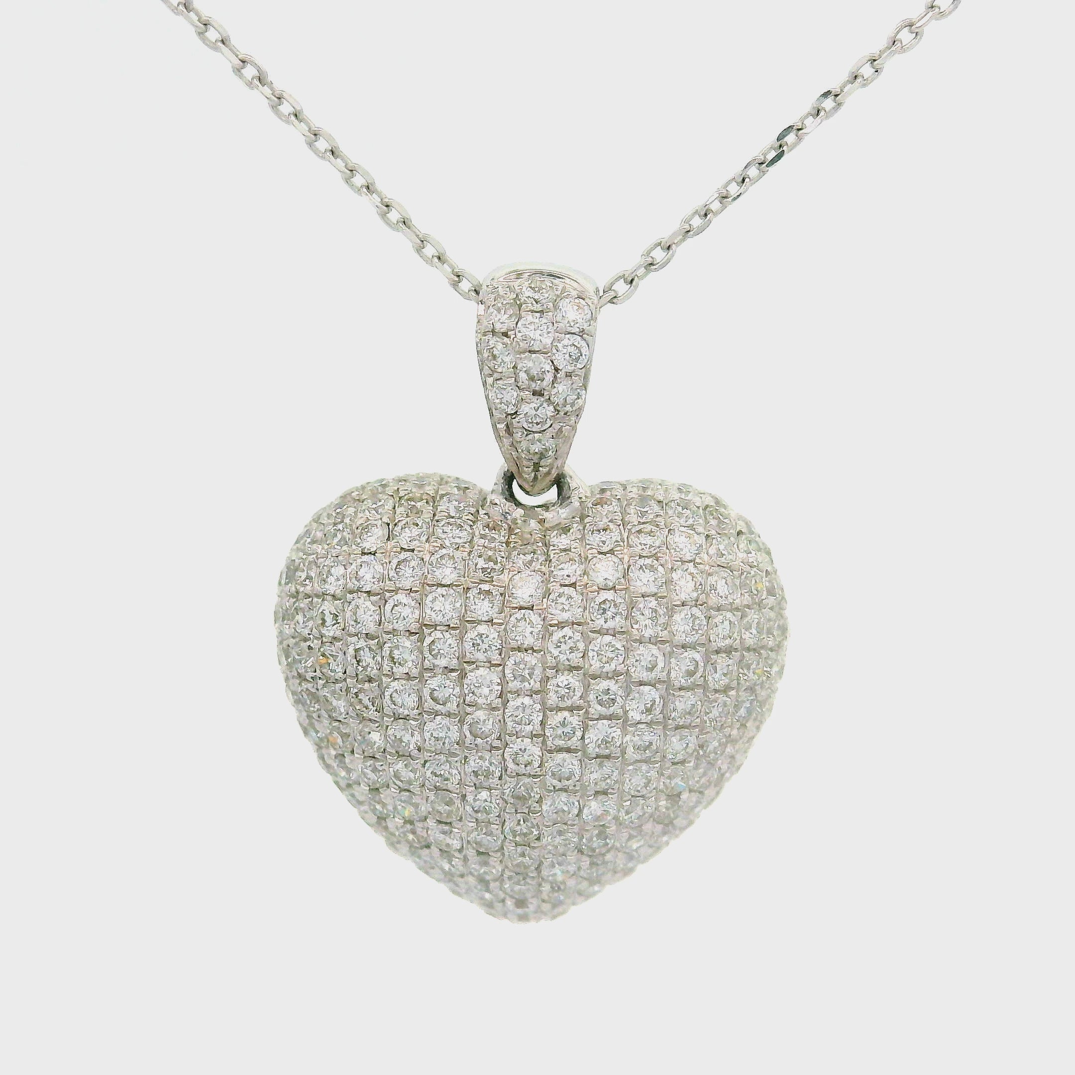 Diamond 18K White Gold Pavé-set Drop Heart Pendant Necklace