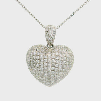 Diamond 18K White Gold Pavé-set Drop Heart Pendant Necklace