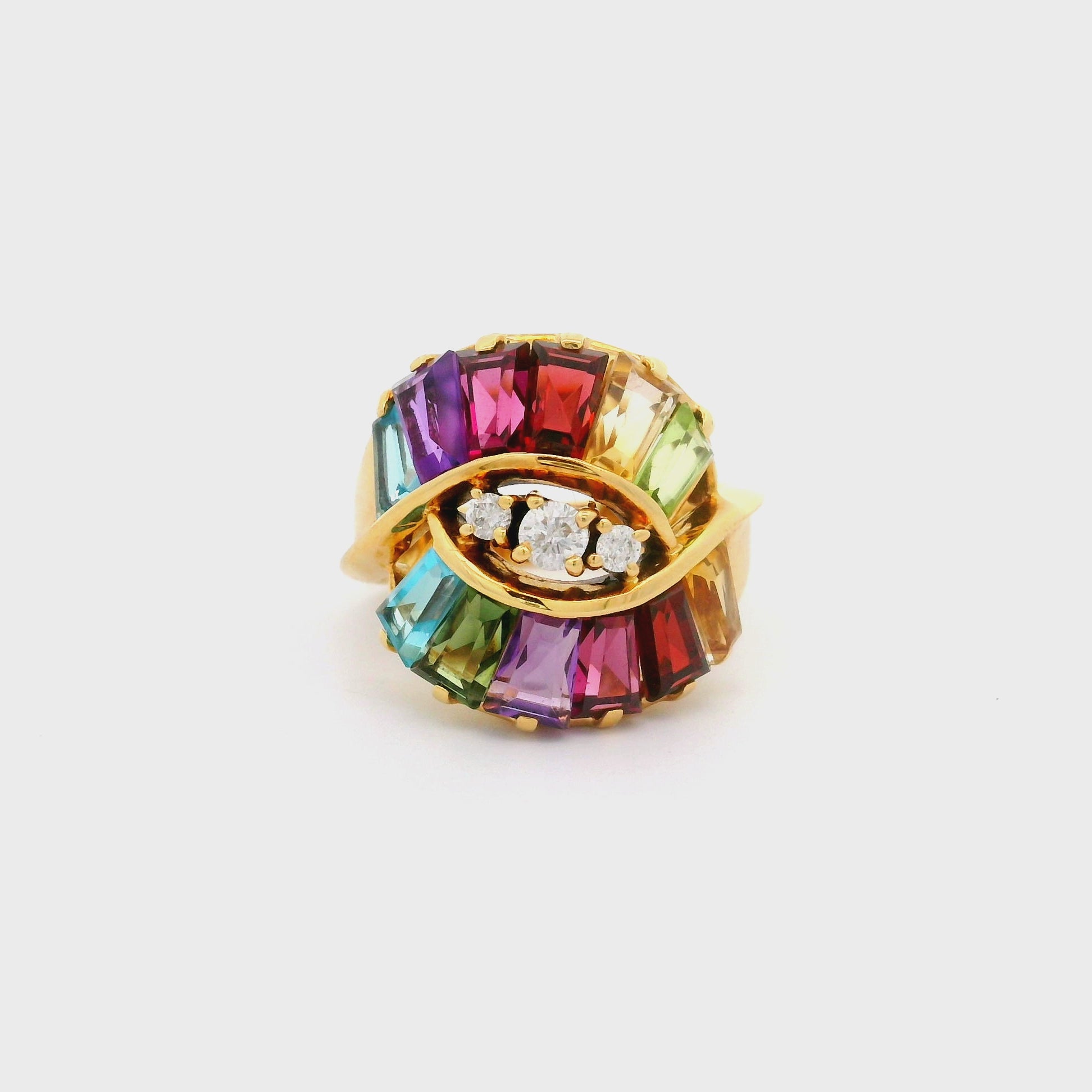 Multi-color Gemstones Diamond 18k Yellow Gold Ring