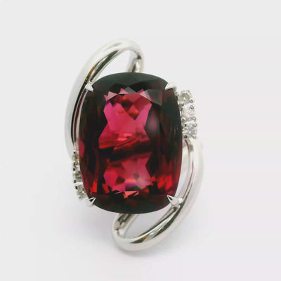 31.41 Carat Pink Tourmaline Diamond Platinum Cocktail Ring