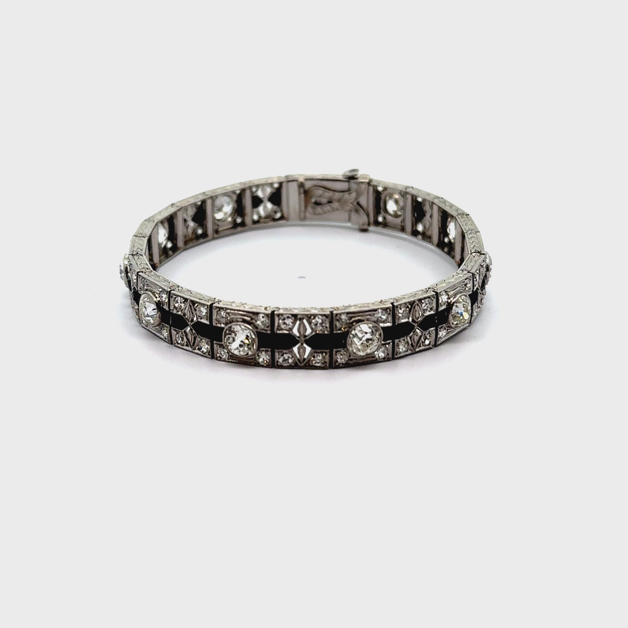 Art Deco Diamond Black-Onyx Platinum Bracelet, Circa 1930