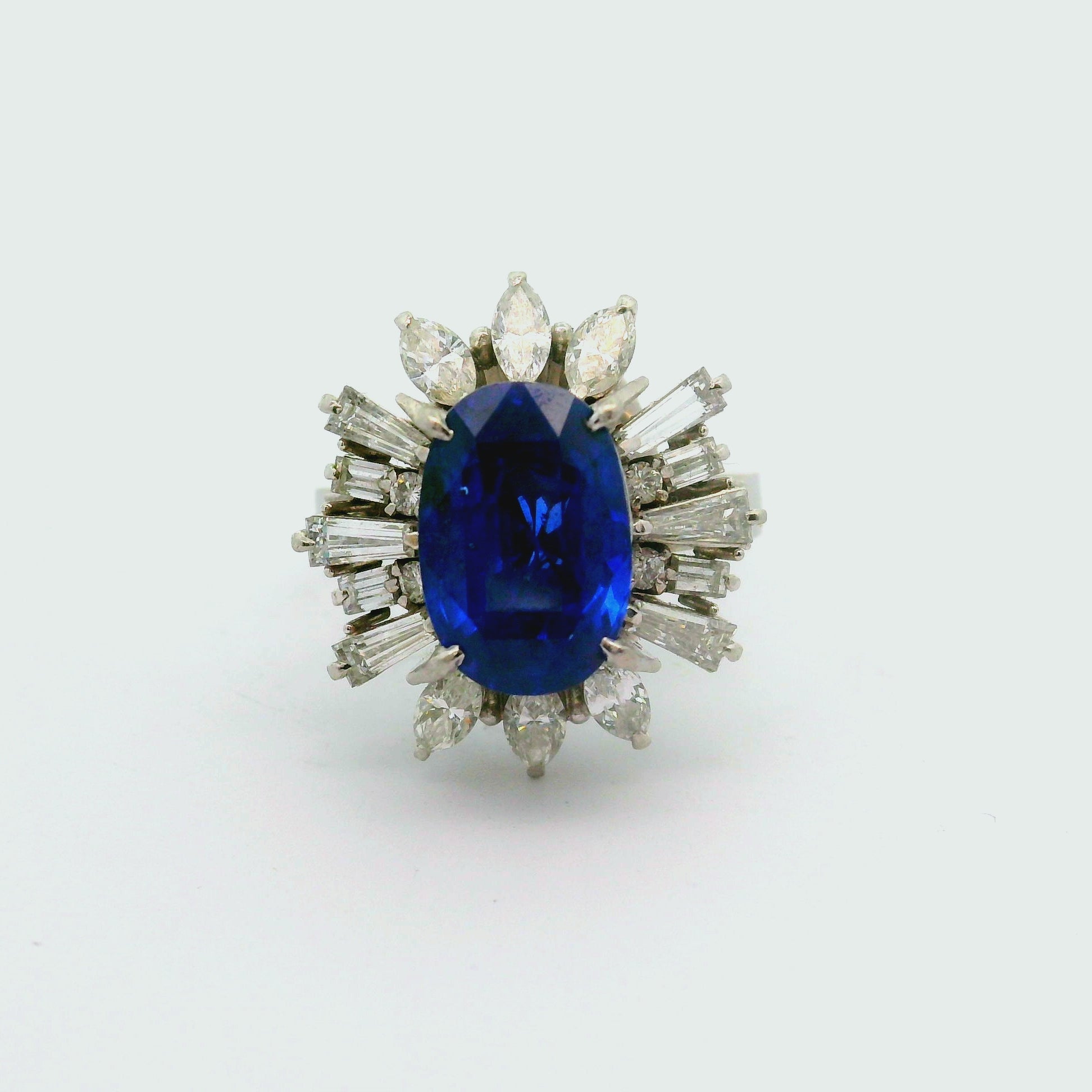 4.87 Carat No-Heat Ceylon Blue Sapphire Diamond Platinum Ring, GIA Certified