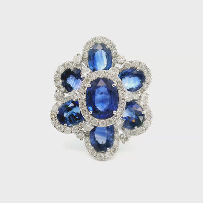 Sapphire Diamond 18k White Gold Flower Ring