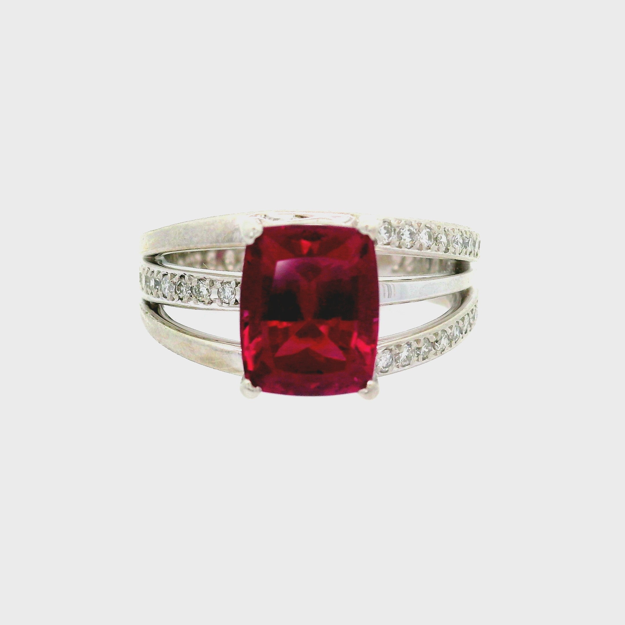 3.62 Carat Rhodolite Garnet Diamond Platinum Ring
