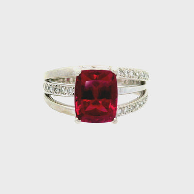 3.62 Carat Rhodolite Garnet Diamond Platinum Ring