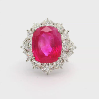 10.27ct Burmese Ruby Diamond Platinum Ring, GRS Certified