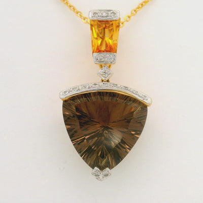 Bellarri Smokey Quartz Citrine Diamond 18K Yellow Gold Pendant Necklace